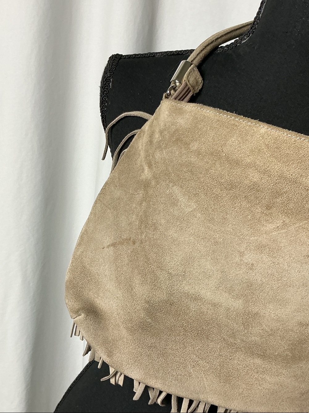 Prune Taupe Suede Fringe Shoulder Bag - Picture 4 of 8
